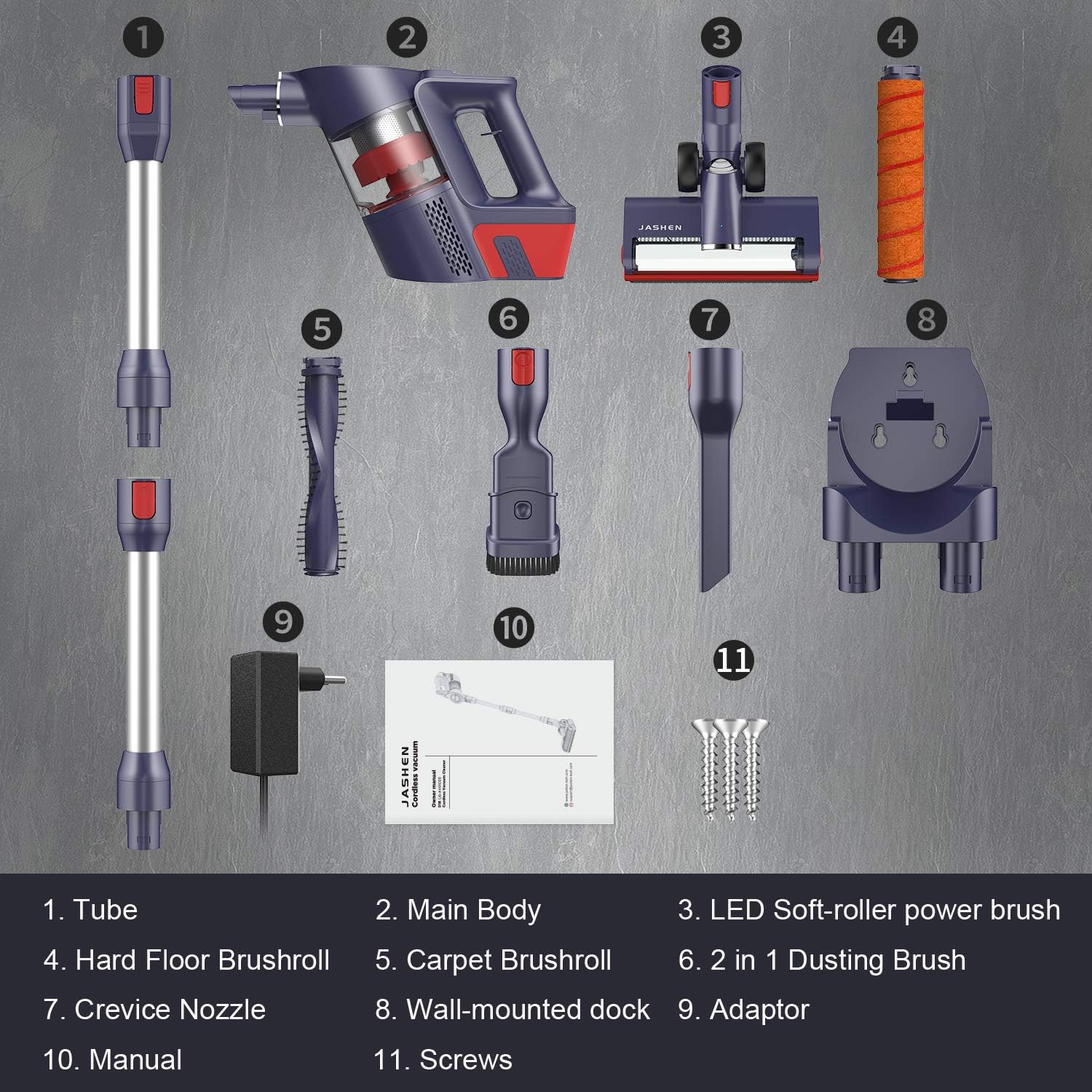 JASHEN D18 Cordless Vacuum Cleaner, Lightweight Stick Vacuum Cleaner, 250W Suction, 3-in-1 Handheld Vac, for Hard Floor, Tile, Laminate, Carpet