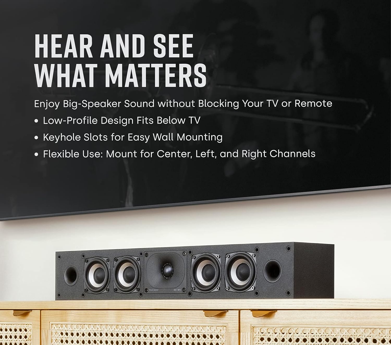 Polk Monitor XT35 Slim Center Channel Speaker - Hi-Res Audio Certified, Dolby Atmos & DTS:X Compatible