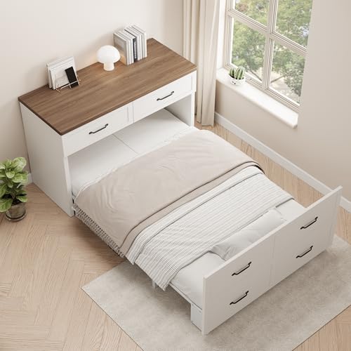 XIAO WEI Murphy Bed Cabinet with Mattress Included,33x76 Inches Twin Size Hideaway Bed with Storage for Adults Guests and Kids