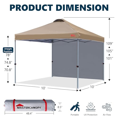 MASTERCANOPY Durable Pop-up Canopy Tent with 1 Sidewall (10'x10',White)