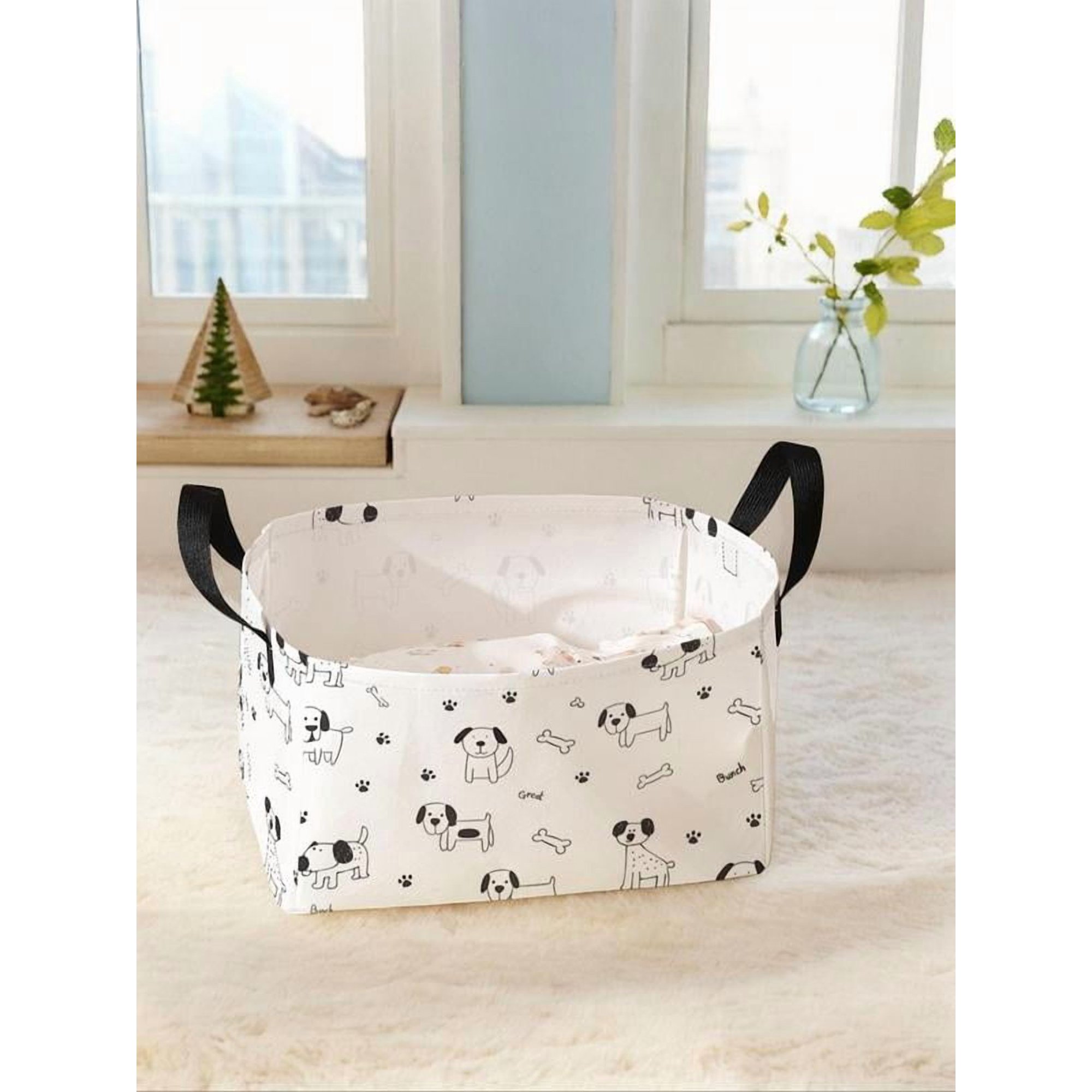 Dog Paw Print Storage Basket with Handle, Multi-functional Storage Basket, Foldable Clothes Storage Basket, Home Organizer for Living Room, Bathroom