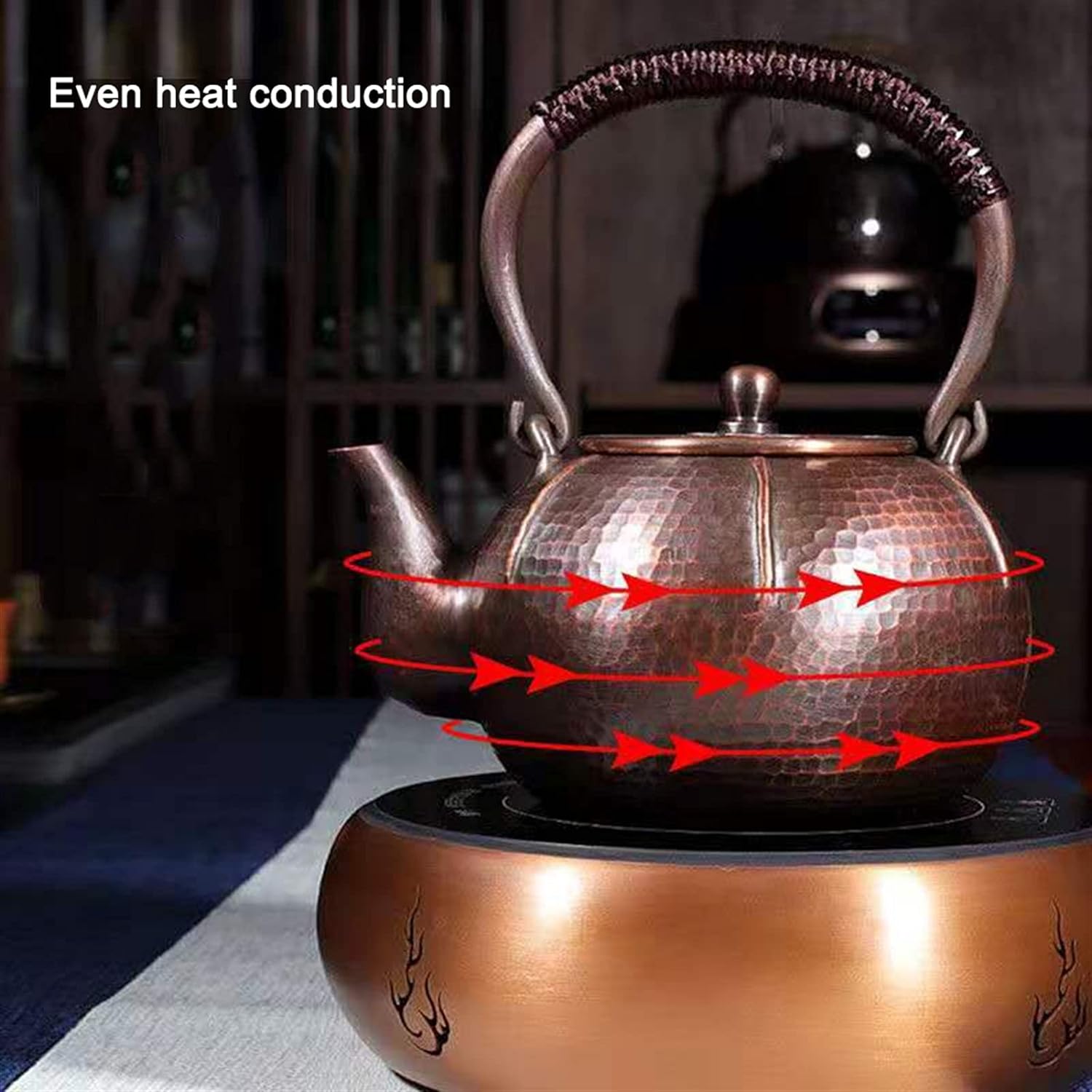 Teapot Copper Tea Kettle Uncoated Red Copper Boiling Water Tea Pot for Electric Ceramic Stove Teapot High-End Gift Tea Set 1.3L Tea Kettle