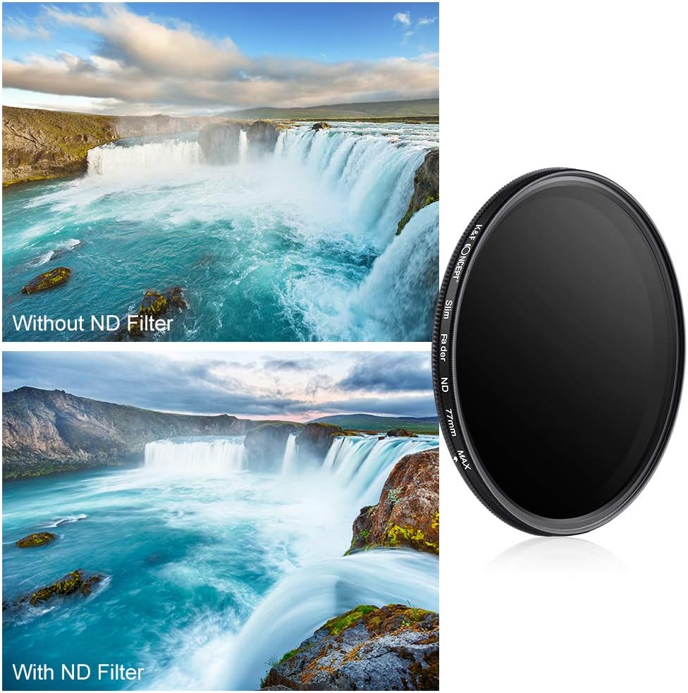 K&F Concept 37mm ND Filter Variable Fader NDX Neutral Density Adjustable ND2 to ND400 Lens Filter Kit + Cleaning Cloth for Cameras Lens