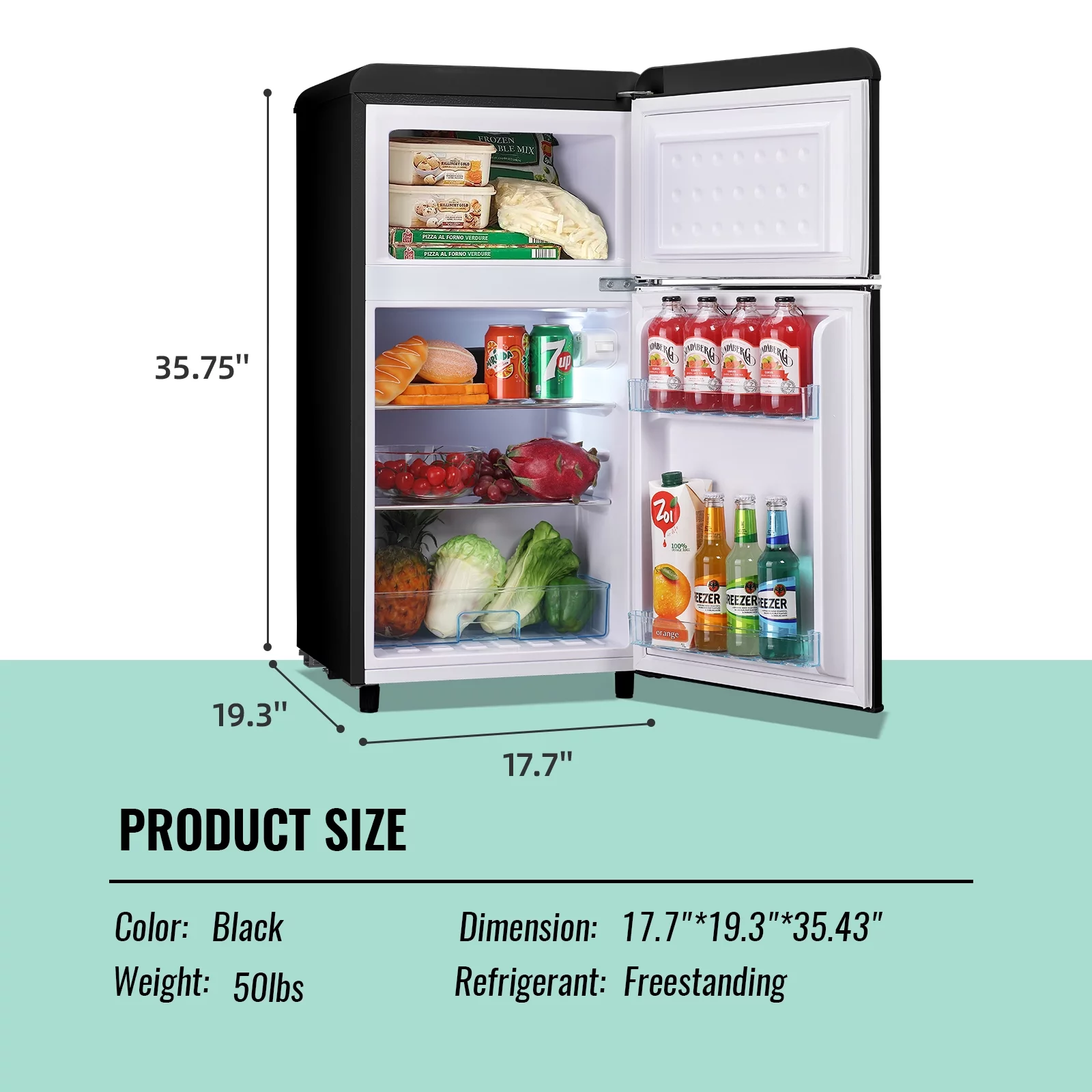 DEMULLER Mini Refrigerator Dual Door Fridge with Handle 7 Speed Temperature Control YX-100-Black