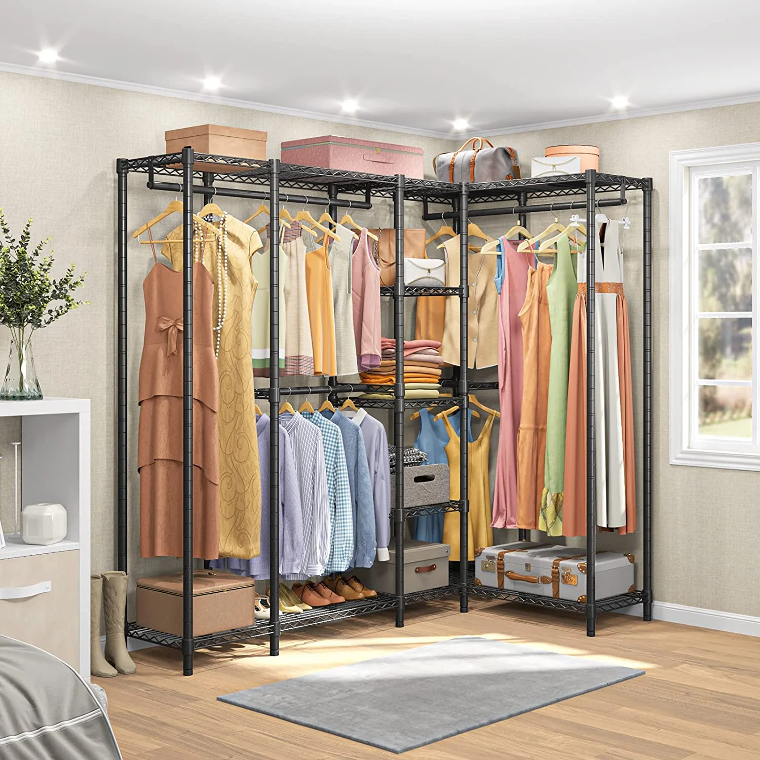 L50 Protable Closet Rack Large Corner Freestanding Wardrobe Closet