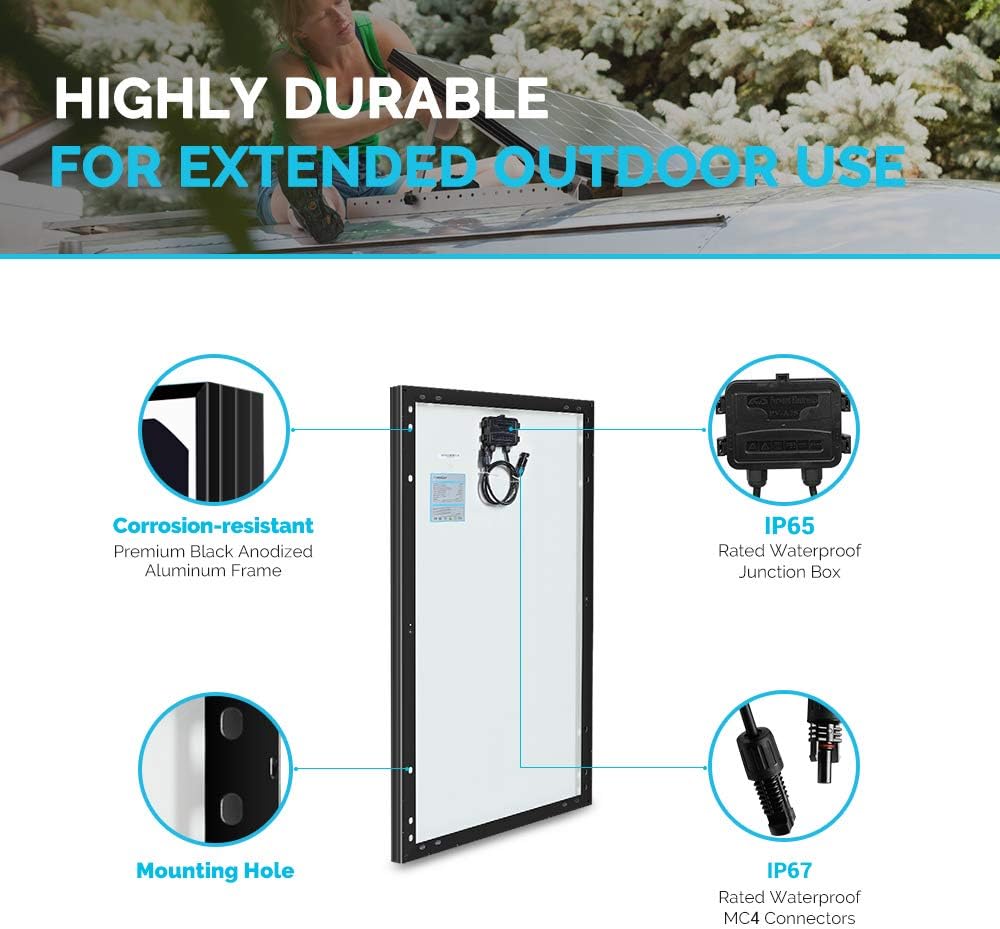 Renogy Solar Panel 100 Watt 12 Volt Eclipse Monocrystalline High-Efficiency Module PV Power for Battery Charging, Boat, Caravan