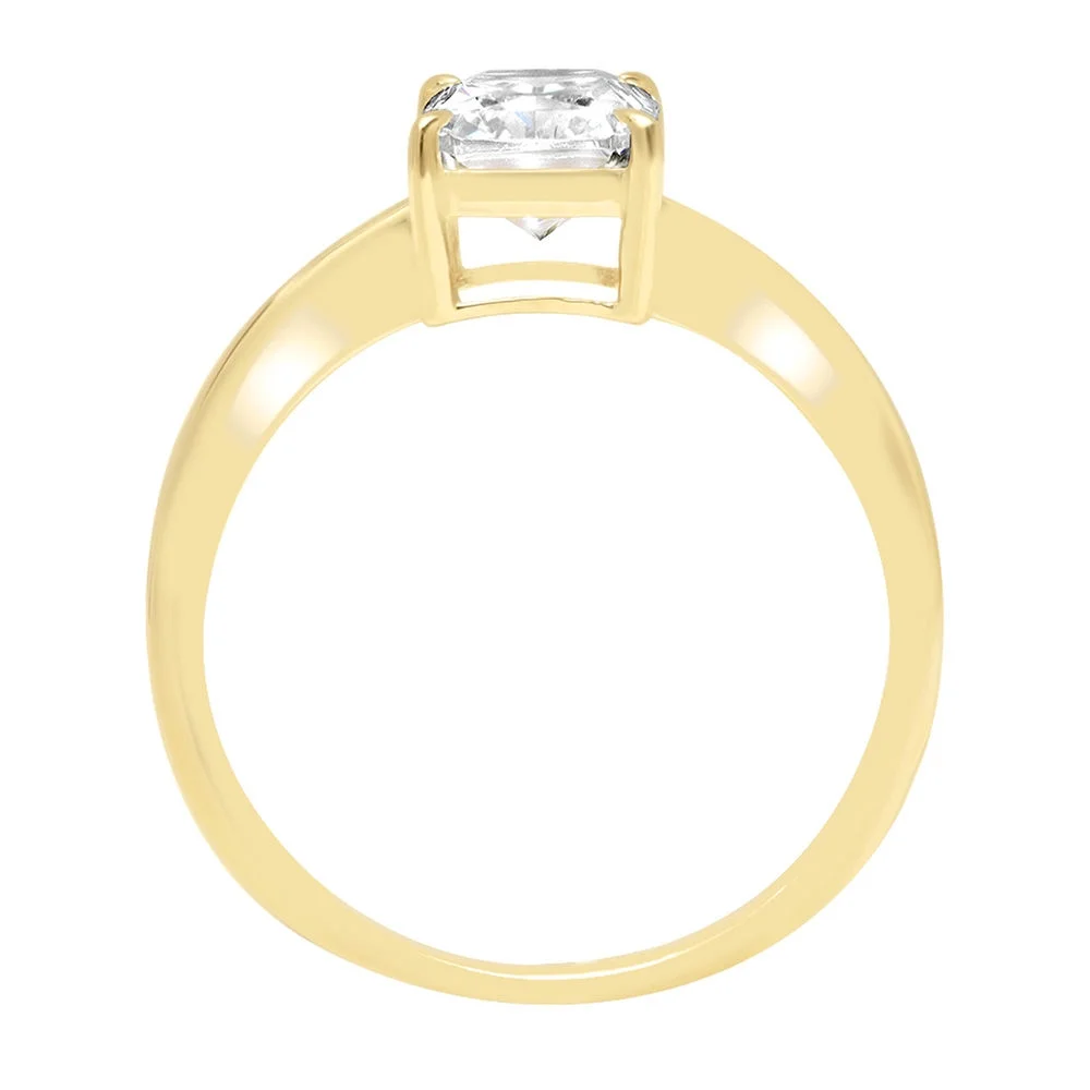 1.0 ct Radiant Cut Genuine Cultured Diamond VS1-VS2 G-H 14K Yellow Gold Solitaire Promise Wedding Statement Engagement Designer Ring size 8