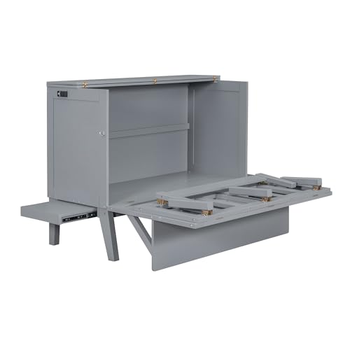 Full Murphy Bed Space-Saving Wall Bed with Storage Shelves and Drawers for Guest Room or Home, Easy to Fold into a Cabinet