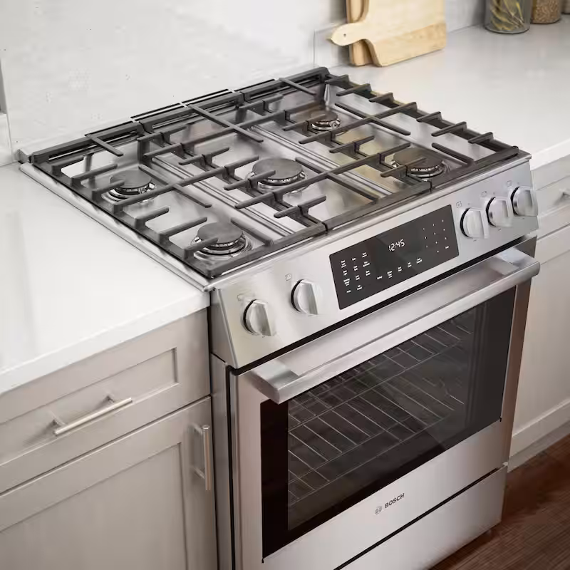 Benchmark Series 30 in. 4.6 cu. ft. Slide-In Dual Fuel Range with Gas Stove and Electric Oven in Stainless Steel