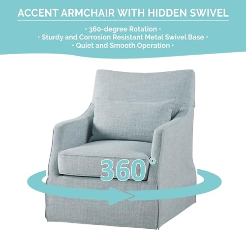 Martha Stewart London Swivel Chair - Solid Wood & Plywood, Skirted Metal Base Accent Armchair