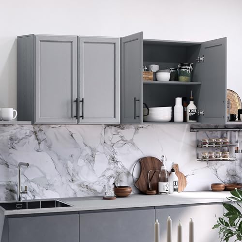 Wall Storage Cabinet - Kitchen Laundry Wall Amount Cabinet with Two Shaker Doors and Shelf, in Grey, 24'Wx2 Pcs