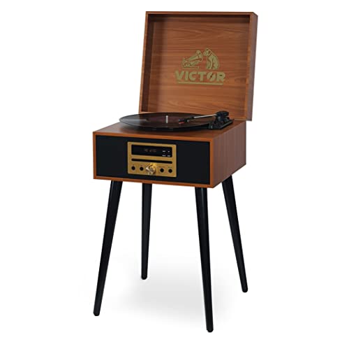 VICTOR Newbury 8-in-1 Turntable Music Center with 3-Speed Record Player, CD/MP3 Player, FM Radio, Dual Bluetooth In & Out, USB Playback & Record