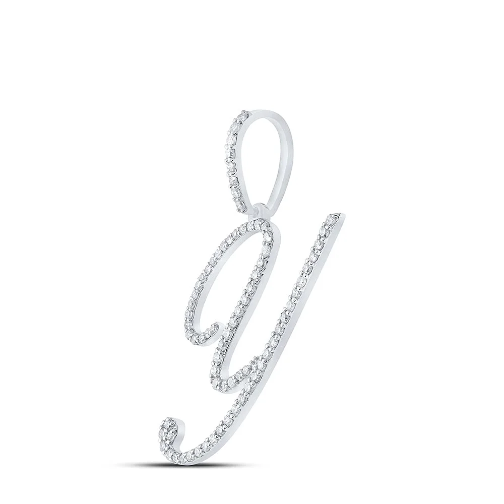 Women's Solid 10kt White Gold Round Diamond Y Initial Letter Pendant 1/2 Cttw