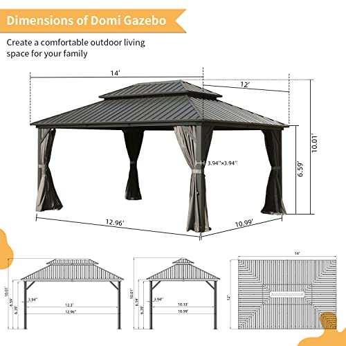 Domi 10' x 10' Hardtop Gazebo Outdoor Metal Gazebo with Galvanized Steel Double Roof Canopy, Curtains and Netting for Patio, Backyard, Deck