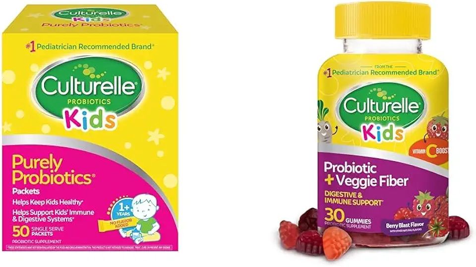 Culturelle Kids Probiotics for Digestive & Immune Health, 50 Packets + 30 Count Veggie Fiber Gummies, Ages 1+ - Kansas Nuitrition - HNZSDS