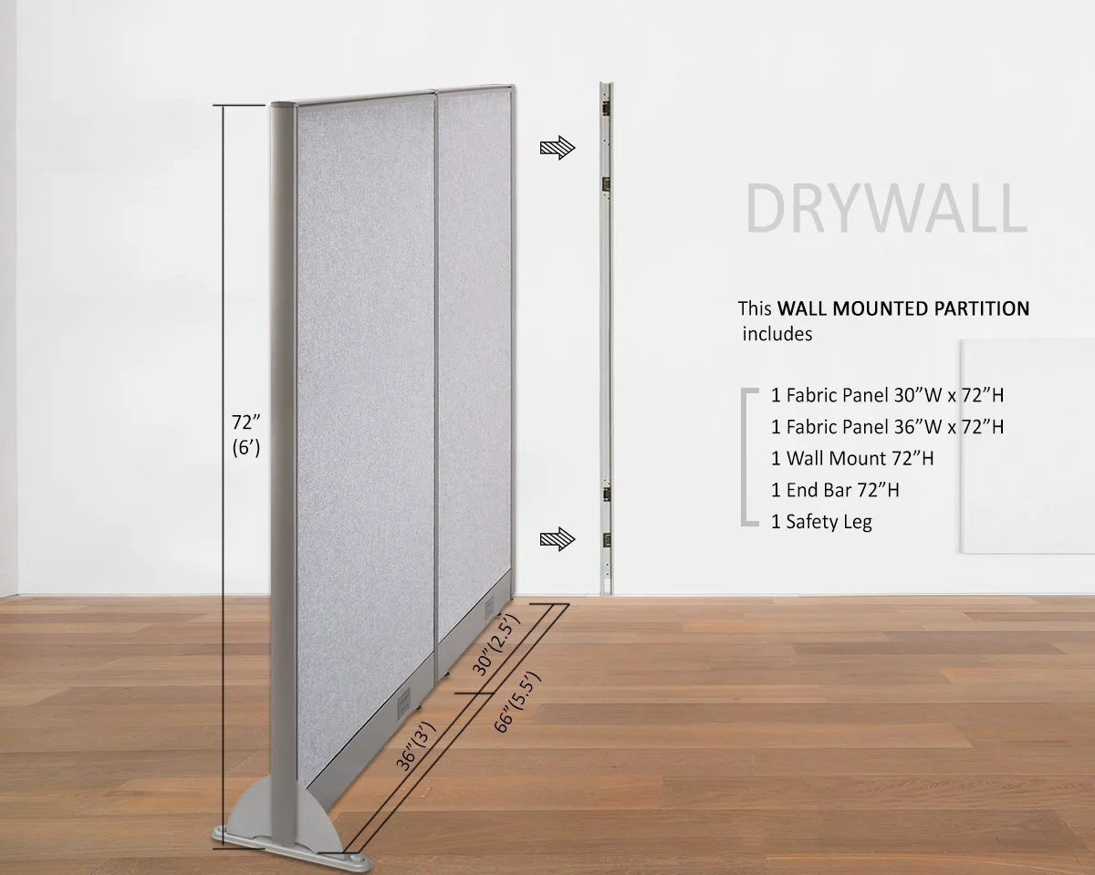 GOF 66"W x 72"H Wall Mounted Office Partition Cubicle Panel Room Divider
