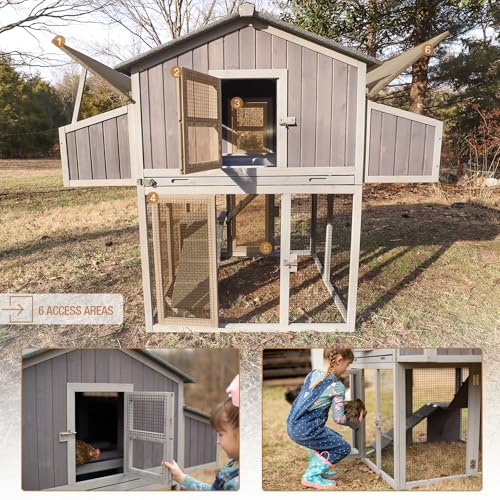 Chicken Coop Large Wooden Chicken Tractor for 6&ndash;8 Chickens, Outdoor Hen House with Metal Run Poultry Cage-Upgraded All Metal Frame