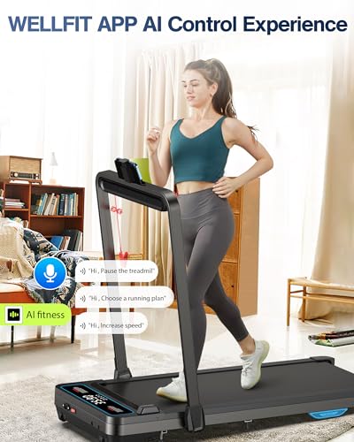 Incline Walking Pad Treadmill: [Voice Controlled] 2 in 1 Smart Treadmill with 300lbs Capacity Compatible with Wellfit Kinomap ZWIFT APP