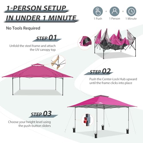 EAGLE PEAK 13x13 Straight Leg Pop Up Canopy Tent Instant Outdoor Canopy Easy Single Person Set up Folding Shelter w/Auto Extending Eaves 169 Square