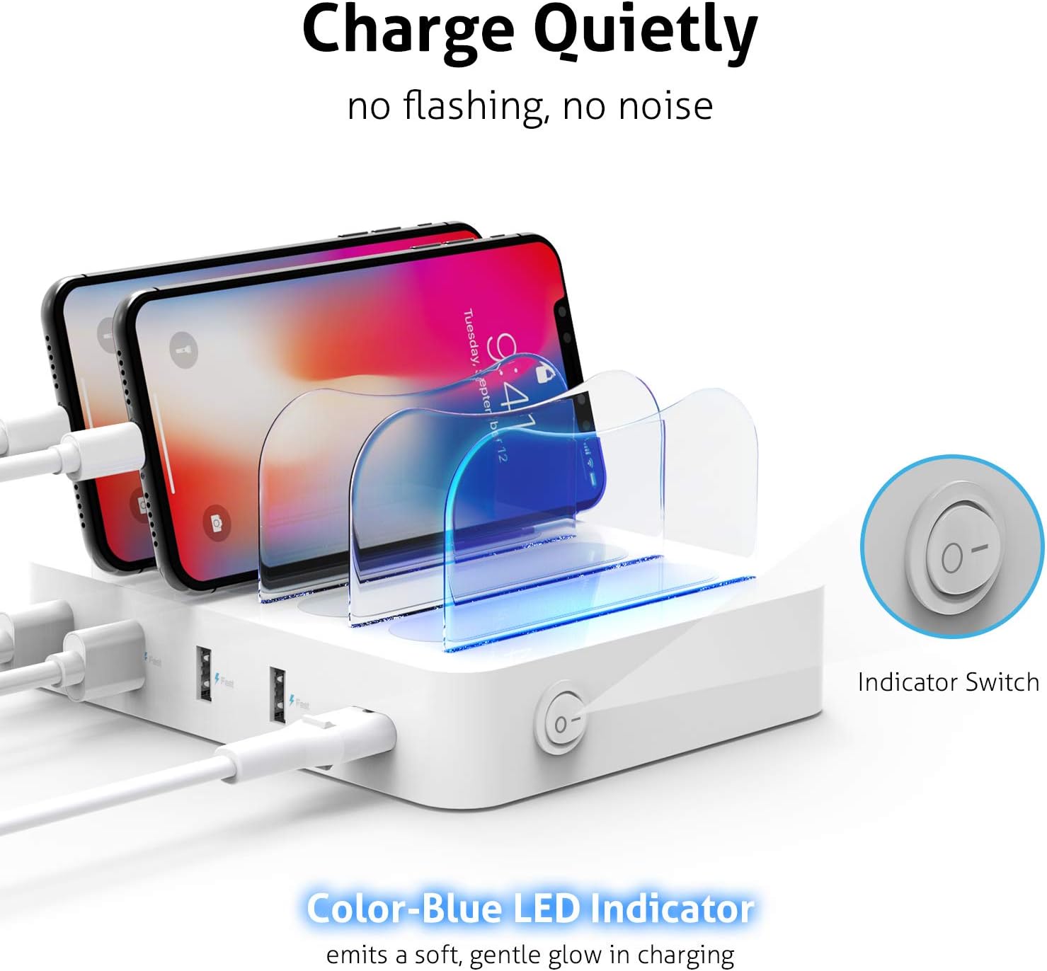 SooPii Charging Station for Multiple Devices, 4-Port Charger Station with 6 Mixed Charging Cables Included,for Phones, Tablets