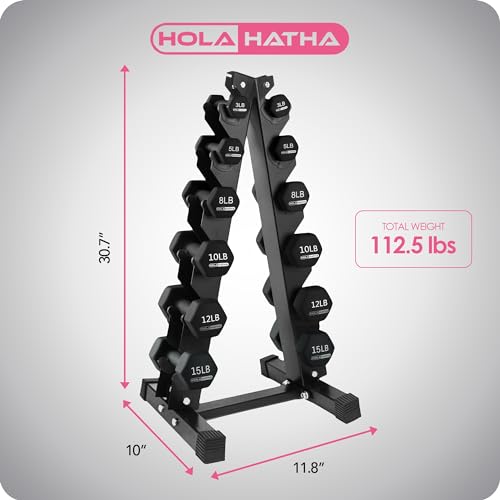 HolaHatha Neoprene Dumbbell Free Hand Weight Set with Rack, Ideal for Home Exercises to Gain Tone and Definition