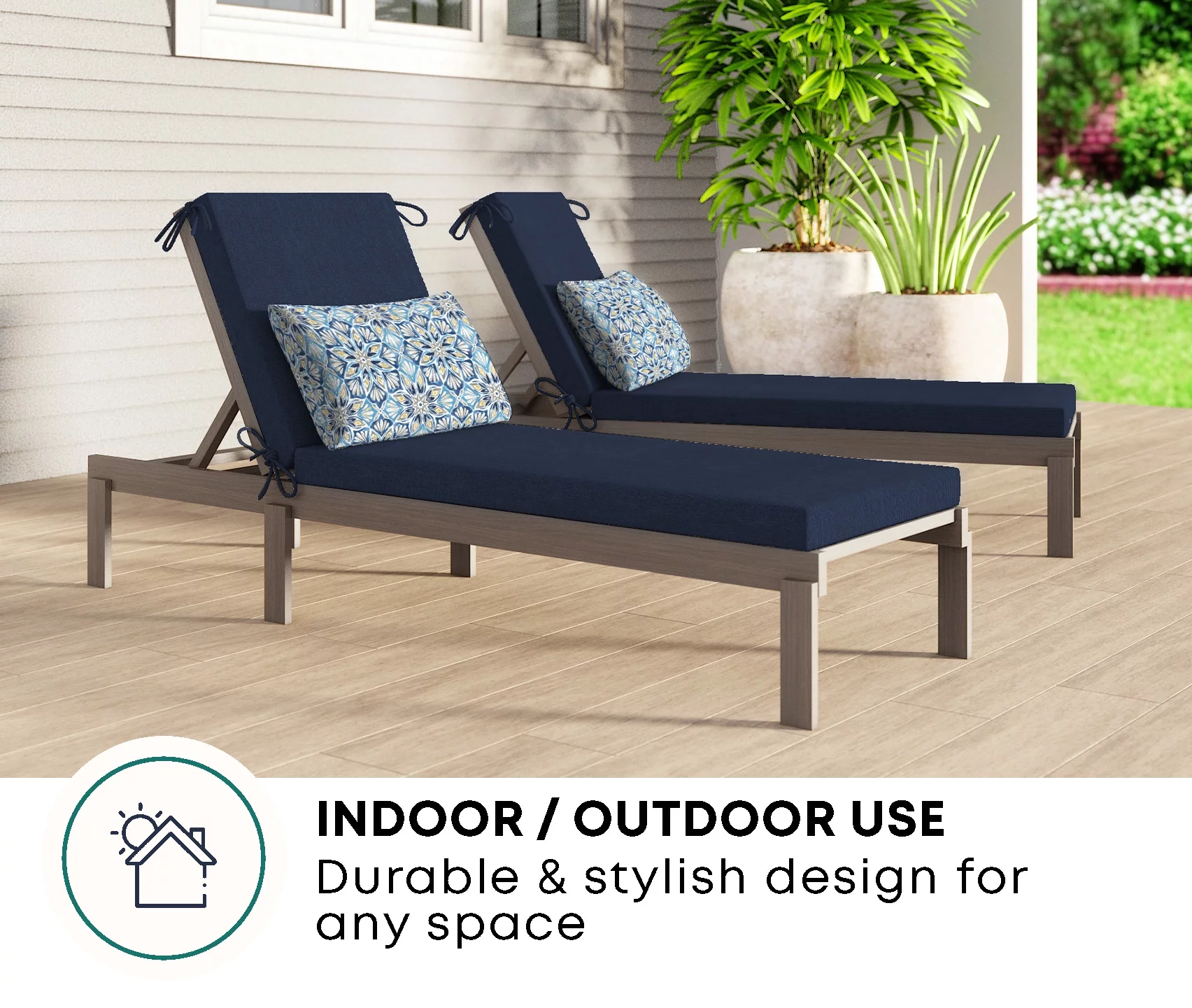 Textured Polyester Solid Blue (Indigo) Chaise Outdoor Lounge Cushion