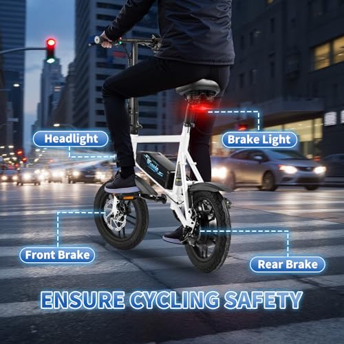 Winado Electric Bike for Adults, 14" Folding Electric Bicycle 450W Motor with Dual Disc Brakes, Max Range 25Miles(Pedal-Assist) & Speed 15.5MPH