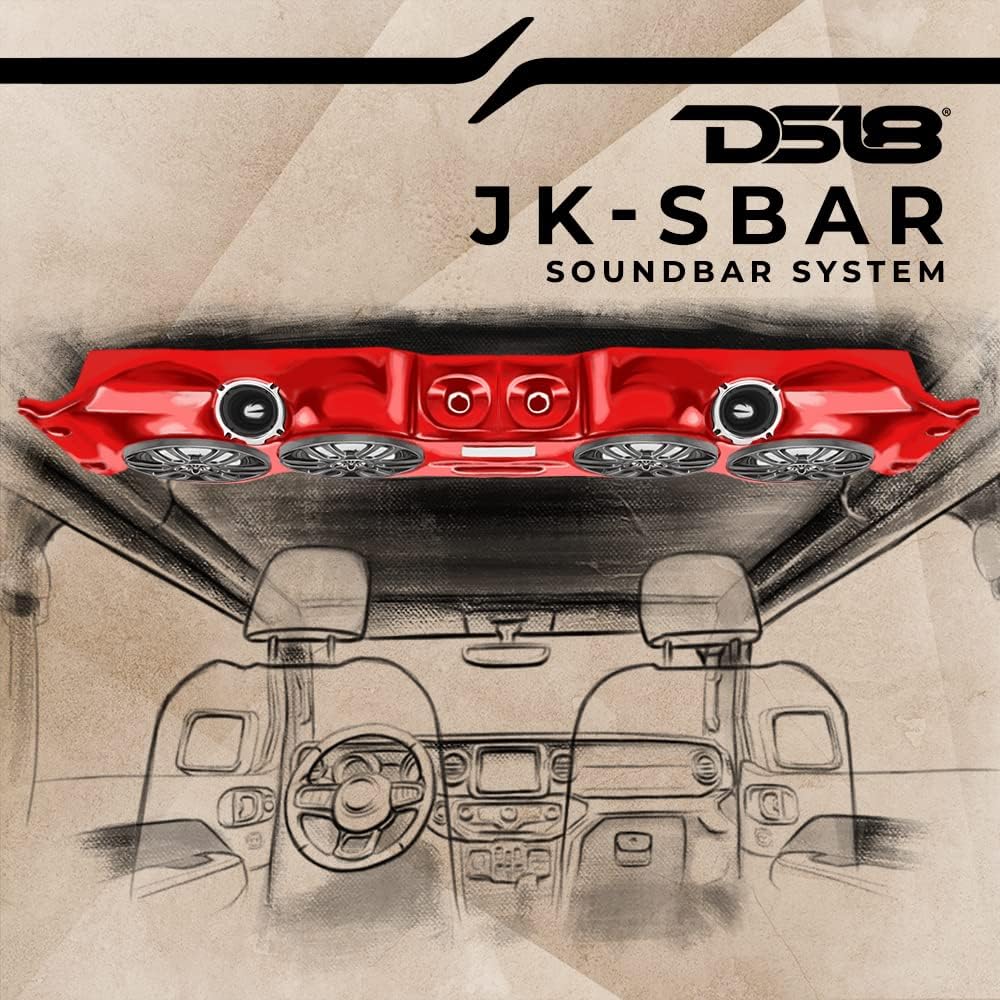DS18 JL-SBAR Black Jeep Wrangler Overhead Soundbar for JL 2007-2021 Will Accommodate 4 x 8-inch Speakers, 4 x 1.75-inch Tweeters, (Black)