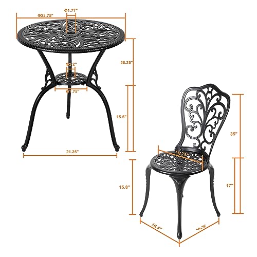 NUU GARDEN Bistro Set 3 Piece Outdoor All Weather Cast Aluminum Patio Bistro Set Patio Table and Chairs Set of 2 with Umbrella Hole for Backyard