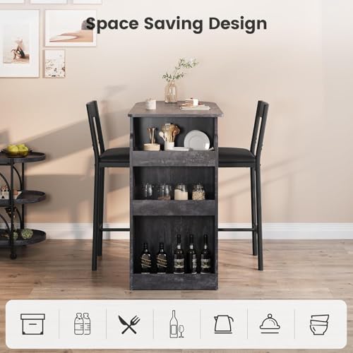 GAOMON Small Kitchen Table for 2, Stylish Bar Table and Chairs Set with Storage Shelves, Perfect for Breakfast Nook or Dining Area