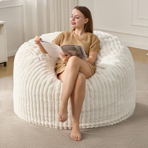 Hobestluk 5ft Bean Bag Chairs for Adults Large Beanbag Chair with Stripe Plush Cover Big Bean Bag Chair for Living Room Bedroom Dorm Office -Black