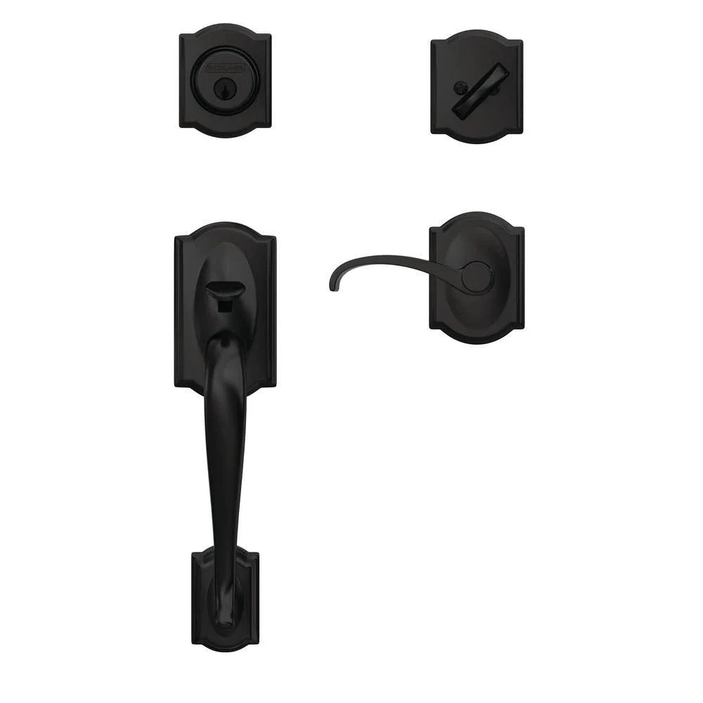 Schlage Custom Camelot Matte Black Single Cylinder Door Handleset with Whitney Door Lever 041206