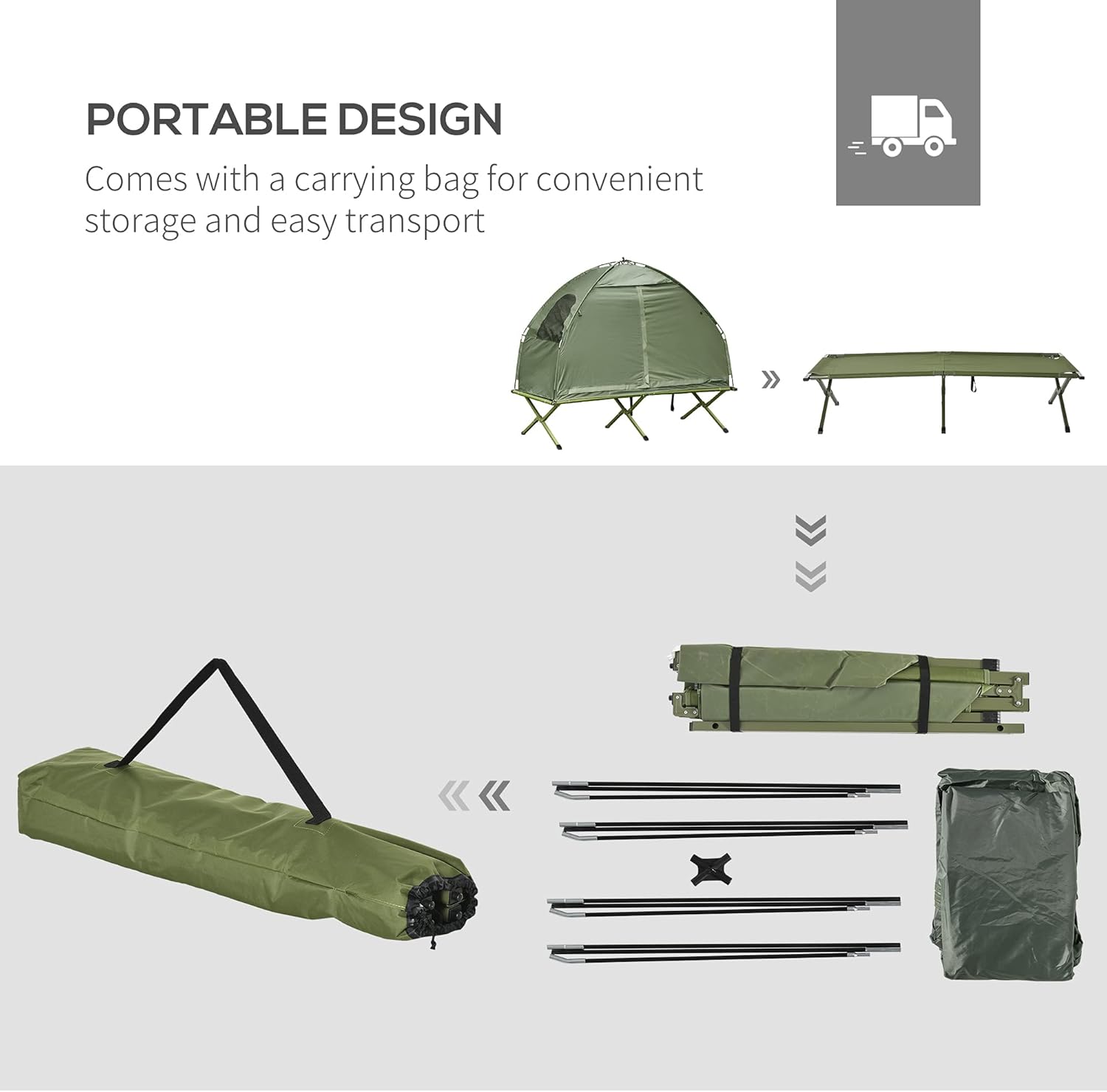 Outsunny 1 Person Compact Pop Up Portable Folding Outdoor Elevated Camping Cot Tent Combo Set