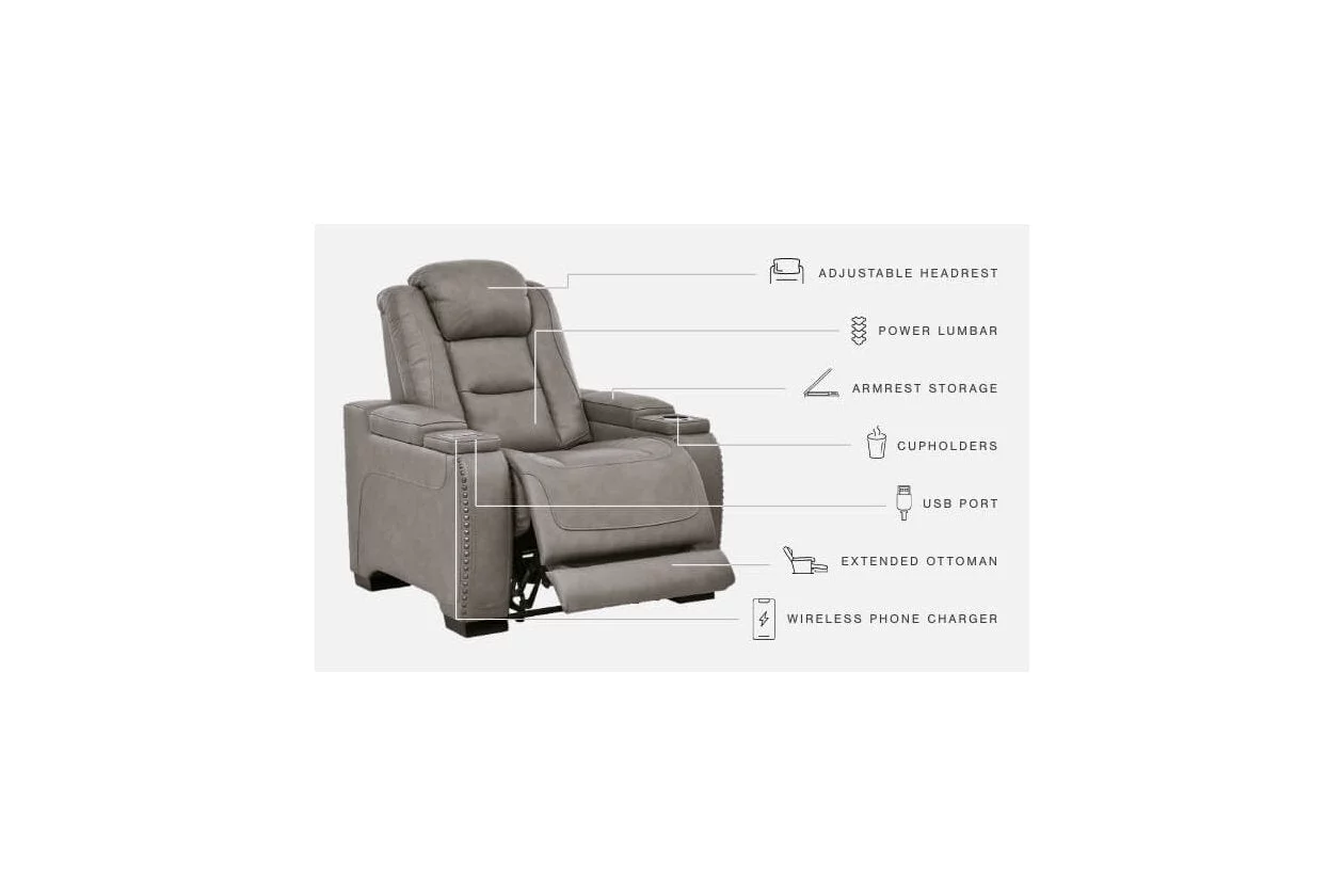 Signature Design by Ashley The Man-Den Leather Power Recliner in Gray
