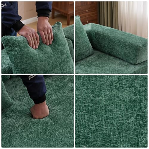 Compression Floor Sofa Bed, Convertible Foldable Sofa with Support Backrest and Armrest, Corduroy Fabric Modular Sectional Couch with 2 Pillows