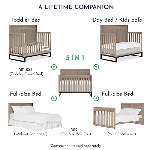 Evolur Kyoto 5-in-1 Convertible Crib in Brown Stone, Greenguard Gold and JPMA Certified, Non-Toxic Baby Safe Paint, Made of Hardwood