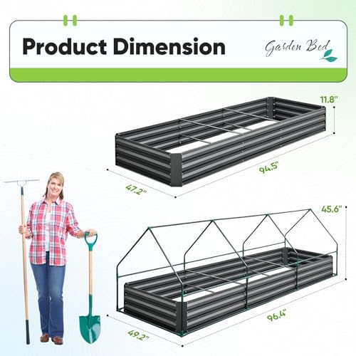 Quictent Raised Garden Bed Galvanized Raised Beds for Gardening Vegetables with Cover 8x4x1 ft Metal Planter Box Outdoor Use (Clear)