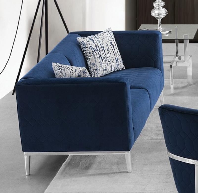 Modern Dark Blue Fabric Sofa & Loveseat Set 2 Pcs American Eagle AE3802