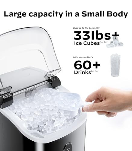 Nugget Ice Maker Countertop, Silonn Chewable Pellet Ice Machine with Self-Cleanin Function, 33lbs/24H Portable Ice Makers for Home Kitchen Officce