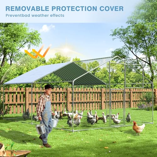 Polar Aurora Metal Chicken Coop, Large Outdoor Chicken Pen, Walk-in Chicken Run for 6-20 Chickens