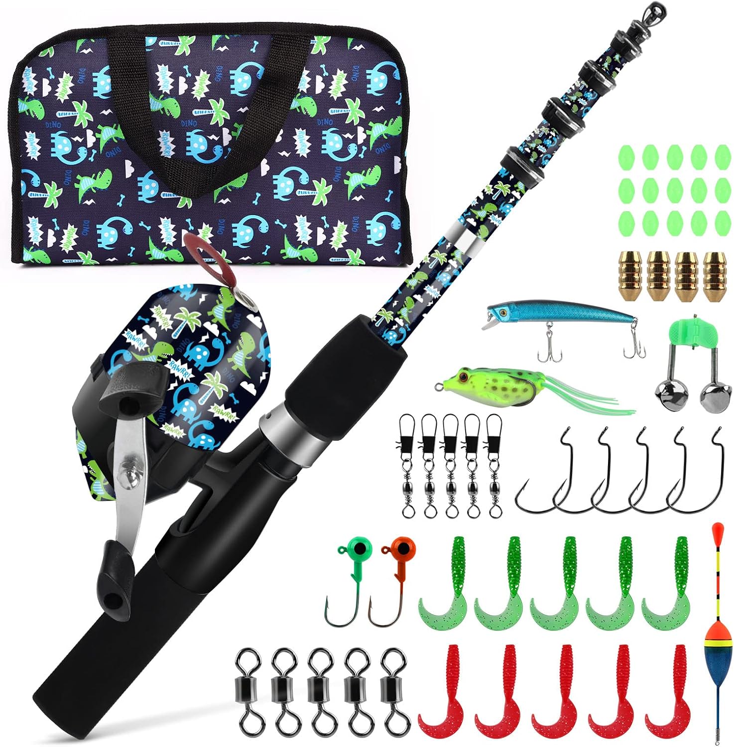 QudraKast Kids Fishing Pole, Portable Kids Fishing Rod and Reel Combo - Melding Funny Cartoon Pattern on Rod and Reel
