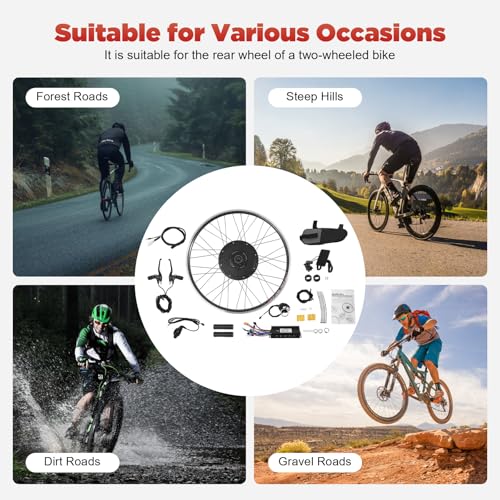 48V 1000W Rear Hub Motor Electric Bike Conversion Kit for 28/29 Inch/700C Rear Wheel Drive Engine Ebike Conversion Kit with LCD Display&Pedal Assist