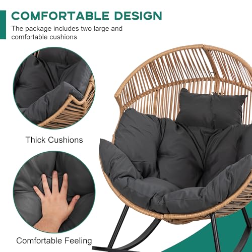 Shintenchi Wicker Egg Chair Outdoor Rattan Patio Chair with Cushion,Oversized Patio Lounge Chairs with Cushion Egg Basket Chair