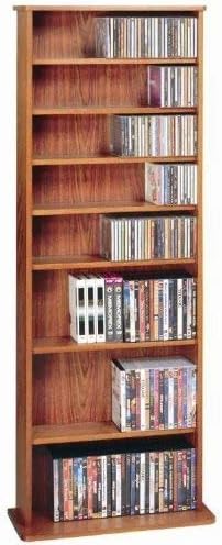 Leslie Dame High Capacity Oak Veneer Multimedia Storage Rack, Black