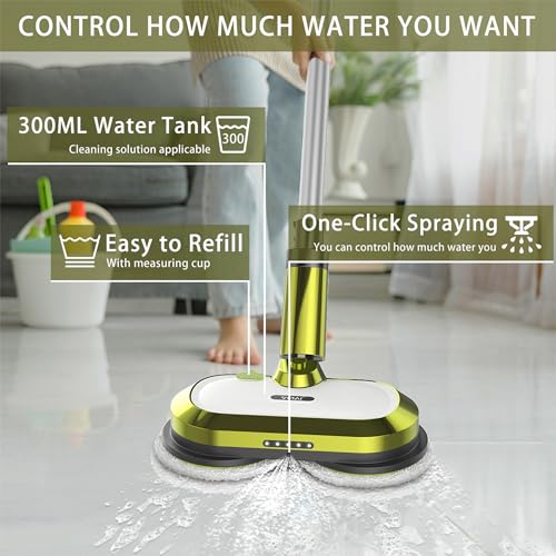 Cordless Electric Mop, Electric Spin Mop with LED Headlight and Water Spray