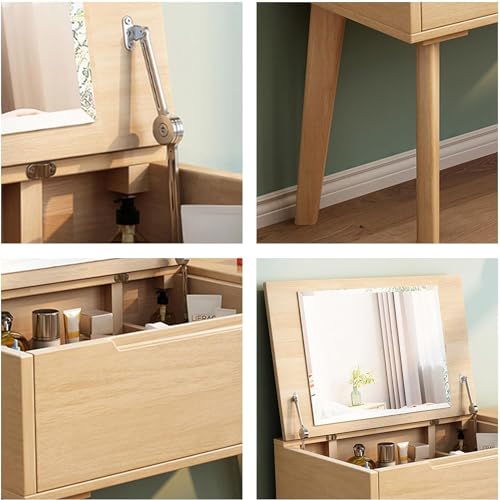 Vanity Desk Nordic Modern Vanity Desk, Makeup Vanity Set with Flip Mirror and Makeup Stool, Dressing Table 2-in-1 Design Writing Desk Dressing
