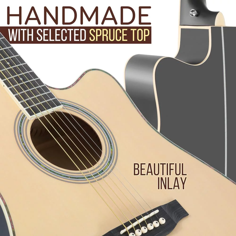 Pyle Acoustic Electric Cutaway Guitar 4/4 Scale 41&rdquo; Steel String Spruce Wood Onboard Tuner, Picks, Shoulder Strap for Beginners and Students