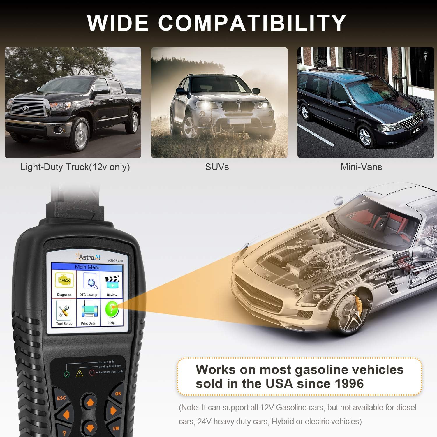 AstroAI Enhanced OBD2 Scanner, OS720 Professional OBD II Auto Check Engine Code Reader Car Diagnostic Tool Automotive Vehicle Scanner, Black Pack of 2
