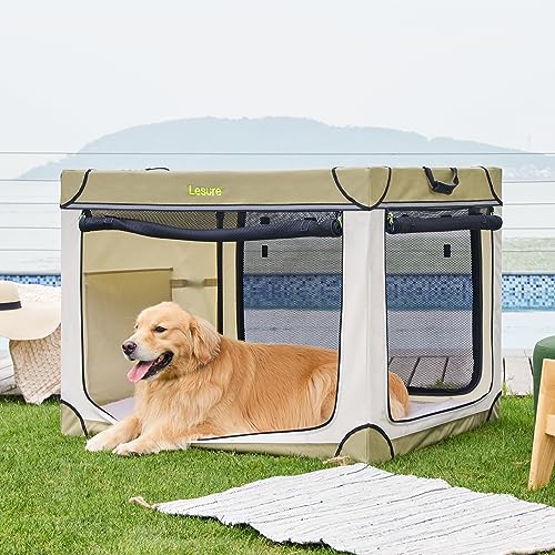 Lesure Soft Collapsible Dog Crate - 42 Inch Portable Travel Crate for Extra Large Dogs Indoor & Outdoor