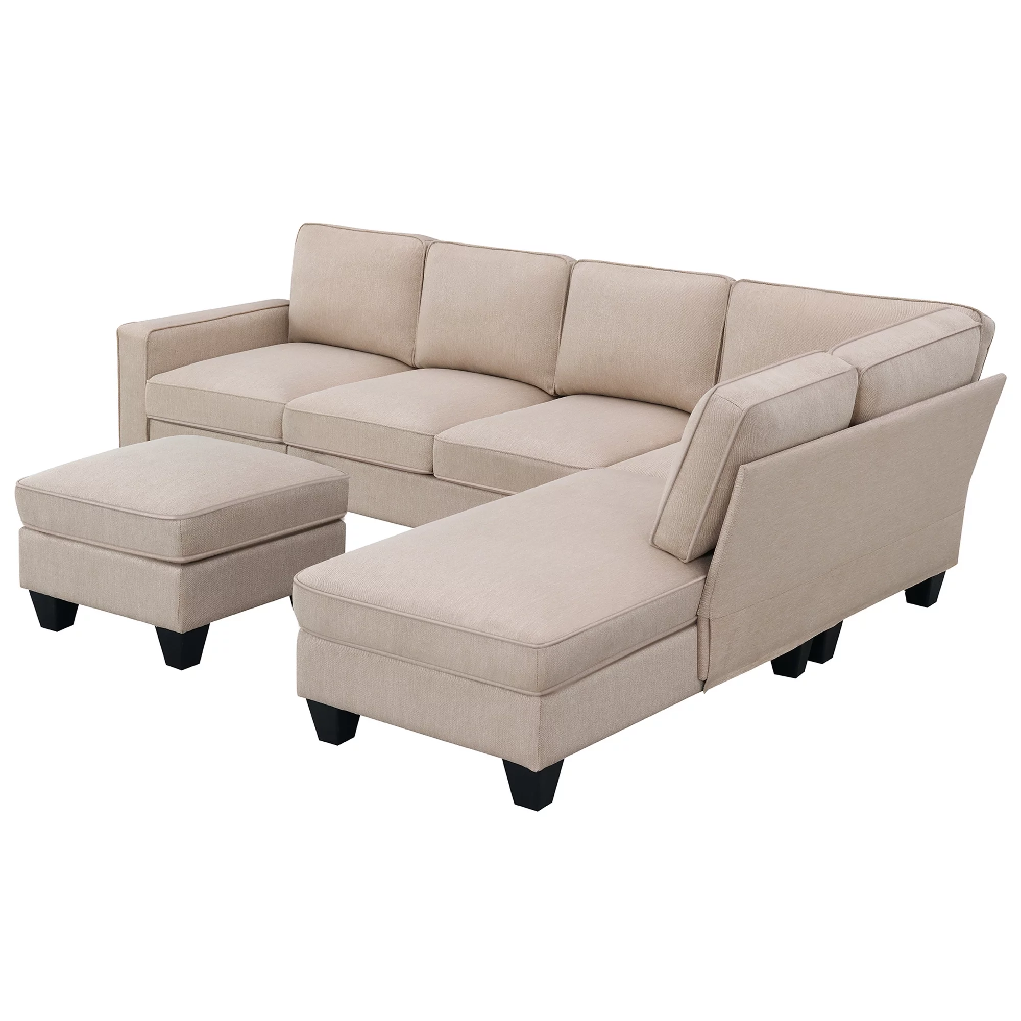 Modern L Shaped Sectional Sofa, 7 Seater Linen Modular Couch with Chaise Lounge and Convertible Ottoman for Living Room Office - Radiant Selections